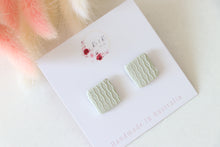 Load image into Gallery viewer, ivory_white_square_stud_handmade_earrings_front_side_view