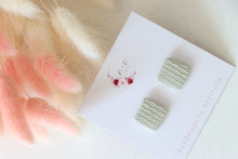 Load image into Gallery viewer, ivory_white_square_stud_handmade_earrings_left_side_view