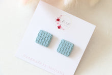Load image into Gallery viewer, light_blue_square_stud_handmade_earrings_front_view