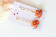 Load image into Gallery viewer, orange_flower_cup_dangle_handmade_earrings_side_view