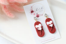 Load image into Gallery viewer, ribbon_bow_heart_dangle_earrings_front_view