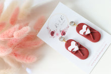 Load image into Gallery viewer, ribbon_bow_heart_dangle_handmade_earrings_side_view