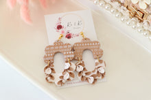 Load image into Gallery viewer, Bohemian_Floral_Dangle_Earrings_beige_handmade_front_zoom_view
