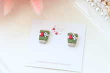Load image into Gallery viewer, Candy_Cane_Christmas_Cup_Dangle_Earrings_green_handmade_zoom_view
