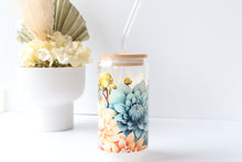 Load image into Gallery viewer, Floral Glass Tumbler With Bamboo Lid And Glass Straw
