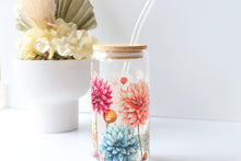 Load image into Gallery viewer, Floral Glass Tumbler With Bamboo Lid And Glass Straw

