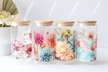 Load image into Gallery viewer, Floral Glass Tumbler With Bamboo Lid And Glass Straw
