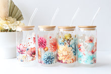 Load image into Gallery viewer, Coffee Theme Glass Coffee Cup With Bamboo Lid And Glass Straw
