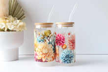 Load image into Gallery viewer, Floral Glass Tumbler With Bamboo Lid And Glass Straw
