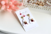 Load image into Gallery viewer, Pumpkin Floral Polymer Clay Earrings – Handmade Autumn Halloween Earrings | Fall Floral Jewelry | KeandKi Designs ( Red and Beige Floral )
