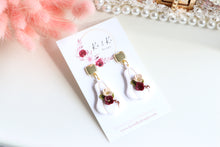 Load image into Gallery viewer, Pumpkin Floral Polymer Clay Earrings – Handmade Autumn Halloween Earrings | Fall Floral Jewelry | KeandKi Designs ( Red and Beige Floral )
