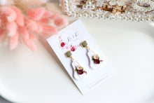 Load image into Gallery viewer, Pumpkin Floral Polymer Clay Earrings – Handmade Autumn Halloween Earrings | Fall Floral Jewelry | KeandKi Designs ( Red and Beige Floral )
