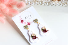 Load image into Gallery viewer, Pumpkin Floral Polymer Clay Earrings – Handmade Autumn Halloween Earrings | Fall Floral Jewelry | KeandKi Designs ( Red and Beige Floral )
