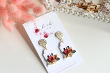 Load image into Gallery viewer, Tomb Polymer Clay Earrings – Handmade Gothic Floral Halloween Earrings | Spooky Elegant Jewelry | KeandKi Designs (Black)
