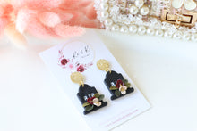 Load image into Gallery viewer, Tomb Polymer Clay Earrings – Handmade Gothic Floral Halloween Earrings | Spooky Elegant Jewelry | KeandKi Designs (White)
