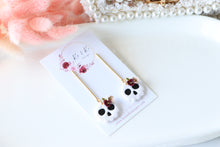 Load image into Gallery viewer, Floral Tiny Skull Polymer Clay Earrings – Mini Gothic Floral Earrings | Handmade Spooky Cute Jewelry | KeandKi Designs (Red Beige)

