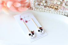 Load image into Gallery viewer, Floral Tiny Skull Polymer Clay Earrings – Mini Gothic Floral Earrings | Handmade Spooky Cute Jewelry | KeandKi Designs (Red Beige)
