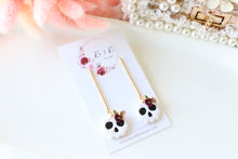 Load image into Gallery viewer, Floral Tiny Skull Polymer Clay Earrings – Mini Gothic Floral Earrings | Handmade Spooky Cute Jewelry | KeandKi Designs (Red Beige)

