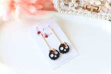 Load image into Gallery viewer, Floral Tiny Skull Polymer Clay Earrings – Mini Gothic Floral Earrings | Handmade Spooky Cute Jewelry | KeandKi Designs (Black)
