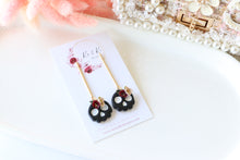 Load image into Gallery viewer, Floral Tiny Skull Polymer Clay Earrings – Mini Gothic Floral Earrings | Handmade Spooky Cute Jewelry | KeandKi Designs (Black)

