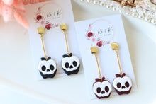 Load image into Gallery viewer, Apple Skull Polymer Clay Earrings – Poison Apple Halloween Earrings | Handmade Spooky Cute Jewelry | KeandKi Designs (Marroon)

