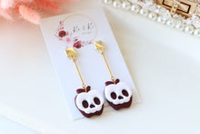 Load image into Gallery viewer, Apple Skull Polymer Clay Earrings – Poison Apple Halloween Earrings | Handmade Spooky Cute Jewelry | KeandKi Designs (Marroon)
