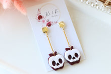 Load image into Gallery viewer, Apple Skull Polymer Clay Earrings – Poison Apple Halloween Earrings | Handmade Spooky Cute Jewelry | KeandKi Designs (Marroon)
