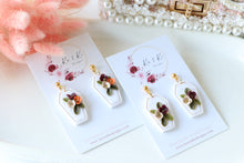 Load image into Gallery viewer, Coffin Floral Polymer Clay Earrings – Gothic Floral Halloween Earrings | Handmade Statement Jewelry | KeandKi Designs ( Red Terracotta Beige color)
