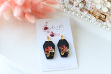 Load image into Gallery viewer, Coffin Floral Polymer Clay Earrings – Gothic Floral Halloween Earrings | Handmade Statement Jewelry | KeandKi Designs ( Red Terracotta Beige color)
