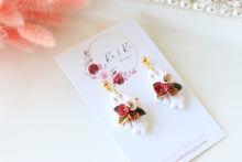 Load image into Gallery viewer, Floral Ghost Polymer Clay Earrings – Spooky Cute Halloween Earrings | Handmade Feminine Ghost Jewelry | KeandKi Designs ( White terracotta red beige Floral )
