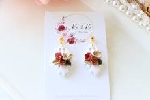Load image into Gallery viewer, Floral Ghost Polymer Clay Earrings – Spooky Cute Halloween Earrings | Handmade Feminine Ghost Jewelry | KeandKi Designs ( White terracotta red beige Floral )
