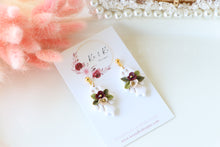 Load image into Gallery viewer, Floral Ghost Polymer Clay Earrings – Spooky Cute Halloween Earrings | Handmade Feminine Ghost Jewelry | KeandKi Designs ( White red beige Floral )
