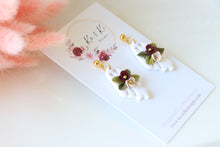 Load image into Gallery viewer, Floral Ghost Polymer Clay Earrings – Spooky Cute Halloween Earrings | Handmade Feminine Ghost Jewelry | KeandKi Designs ( White red beige Floral )
