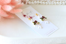 Load image into Gallery viewer, Floral Ghost Polymer Clay Earrings – Spooky Cute Halloween Earrings | Handmade Feminine Ghost Jewelry | KeandKi Designs ( White red beige Floral )
