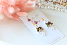 Load image into Gallery viewer, Floral Ghost Polymer Clay Earrings – Spooky Cute Halloween Earrings | Handmade Feminine Ghost Jewelry | KeandKi Designs ( White red beige Floral )
