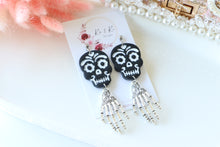 Load image into Gallery viewer, Skull Polymer Clay Earrings – Handmade Gothic Halloween Earrings | Spooky Cute Statement  Jewelry | KeandKi Designs(Embossed)
