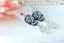 Load image into Gallery viewer, Skull Polymer Clay Earrings – Handmade Gothic Halloween Earrings | Spooky Cute Statement  Jewelry | KeandKi Designs(Embossed)
