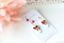 Load image into Gallery viewer, Cross Floral Polymer Clay Earrings – Handmade Floral Statement Earrings | Christian Jewelry | KeandKi Designs ( White Florals )
