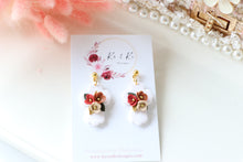 Load image into Gallery viewer, Cross Floral Polymer Clay Earrings – Handmade Floral Statement Earrings | Christian Jewelry | KeandKi Designs ( White Florals )

