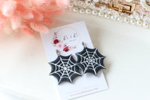 Load image into Gallery viewer, Spider Web Polymer Clay Earrings – Handmade Halloween Earrings | Spooky Cute Gothic Jewelry | KeandKi Designs (Black )
