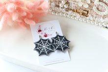 Load image into Gallery viewer, Spider Web Polymer Clay Earrings – Handmade Halloween Earrings | Spooky Cute Gothic Jewelry | KeandKi Designs (Black )
