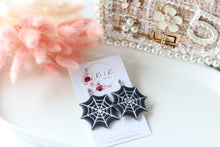 Load image into Gallery viewer, Spider Web Polymer Clay Earrings – Handmade Halloween Earrings | Spooky Cute Gothic Jewelry | KeandKi Designs (Black )
