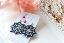 Load image into Gallery viewer, Spider Web Polymer Clay Earrings – Handmade Halloween Earrings | Spooky Cute Gothic Jewelry | KeandKi Designs (Black )
