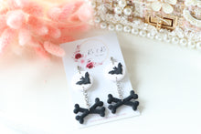 Load image into Gallery viewer, Bat and Bone Polymer Clay Earrings – Handmade Halloween Earrings | Spooky Gothic Statement Jewelry | KeandKi Designs
