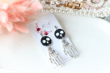 Load image into Gallery viewer, Tiny Skull Head &amp; Steel Skeletal Hand Dangle Earrings – Handmade Gothic Halloween Jewelry | Polymer Clay Skull Earrings | KeandKi Designs
