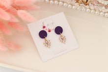Load image into Gallery viewer, Simple Dotted Stud Charm Drop Earrings | Minimal Handmade Polymer Clay Dangle | Everyday Elegant Earrings – KeandKi Designs (Purple)
