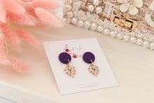 Load image into Gallery viewer, Simple Dotted Stud Charm Drop Earrings | Minimal Handmade Polymer Clay Dangle | Everyday Elegant Earrings – KeandKi Designs (Purple)
