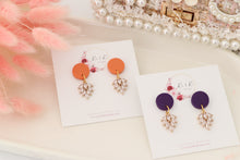Load image into Gallery viewer, Simple Dotted Stud Charm Drop Earrings | Minimal Handmade Polymer Clay Dangle | Everyday Elegant Earrings – KeandKi Designs (Orange)
