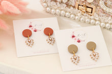 Load image into Gallery viewer, Simple Dotted Stud Charm Drop Earrings | Minimal Handmade Polymer Clay Dangle | Everyday Elegant Earrings – KeandKi Designs (Orange)

