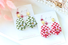 Load image into Gallery viewer, Checkered Dangle Floral Earrings – Handmade Statement Earrings for Women
